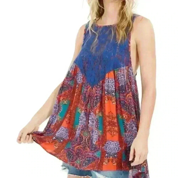 FREE People Count Me In Trapeze Mini Dress Hot Red - Picture 1 of 4